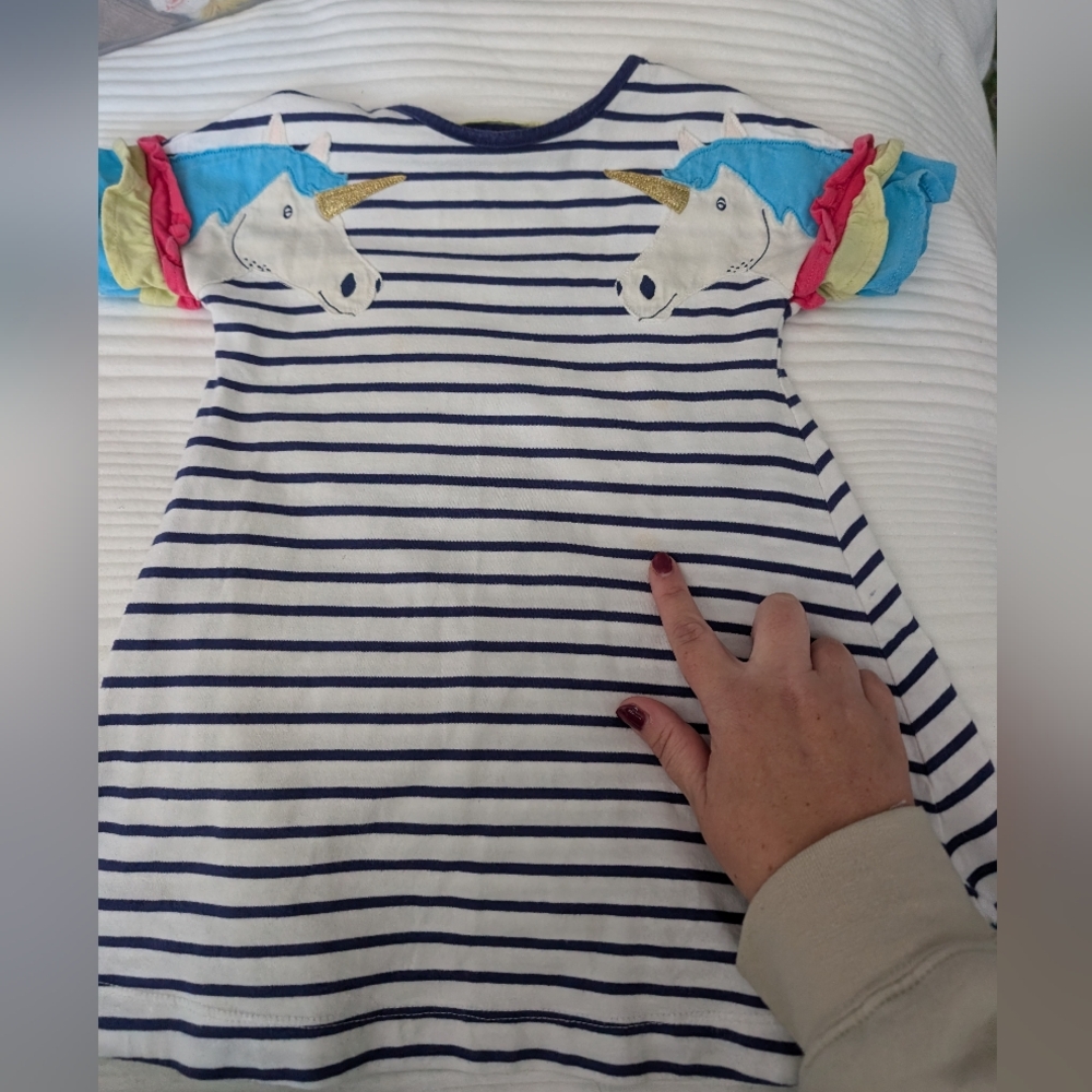Mini Boden Unicorn Striped Tunic Dress 2-3 Y